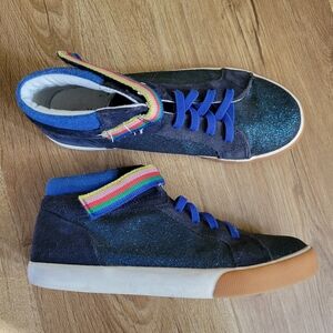Mini Boden Girls Navy Blue Glitter Rainbow High Top Shoes Size 37 EU/ 5 US